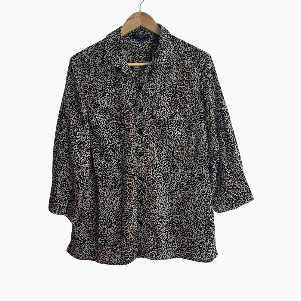 Notations Animal Print Top Button Up Petite XL Career Casual Edgy‎ Y2K 90s Wild